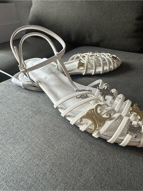 Hand Crafted White Strappy Sandals with Mixed Metal Accents